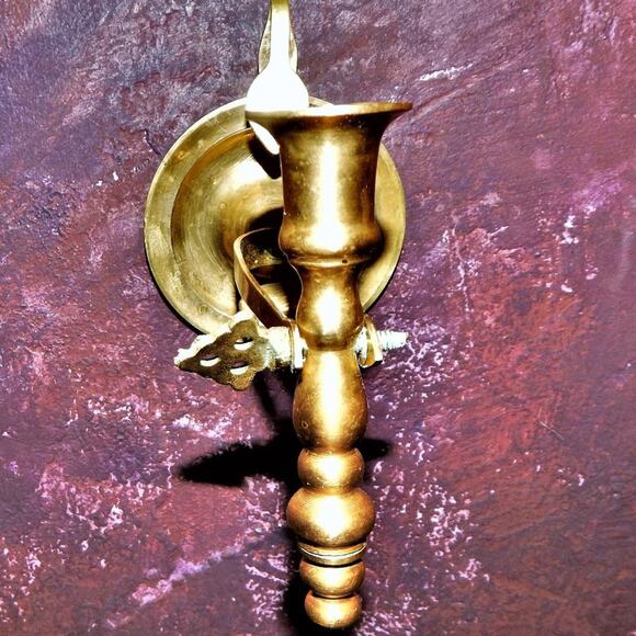 Rare VNTG Pair o Brass Table o Wall Candle Holders - Picture 5 of 8